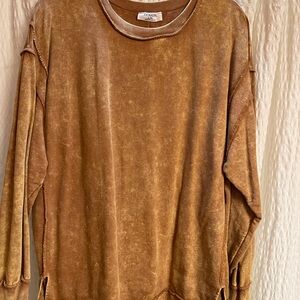 Zenana Outfitters Orange Distressed Sweatshirt